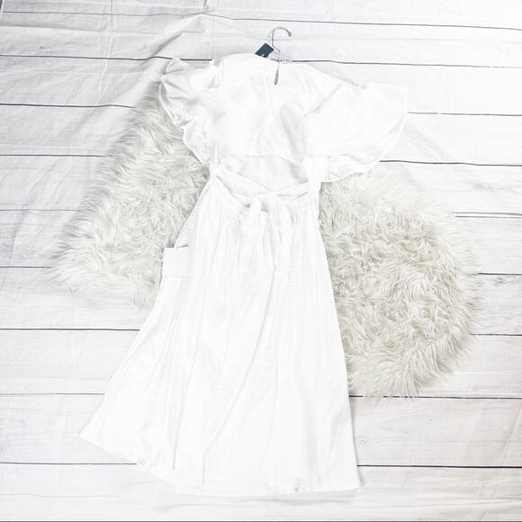 Lulu’s Cabaret Queen White Polka Dot Embossed Satin Backless Midi Dress Sz Small - Picture 4 of 6